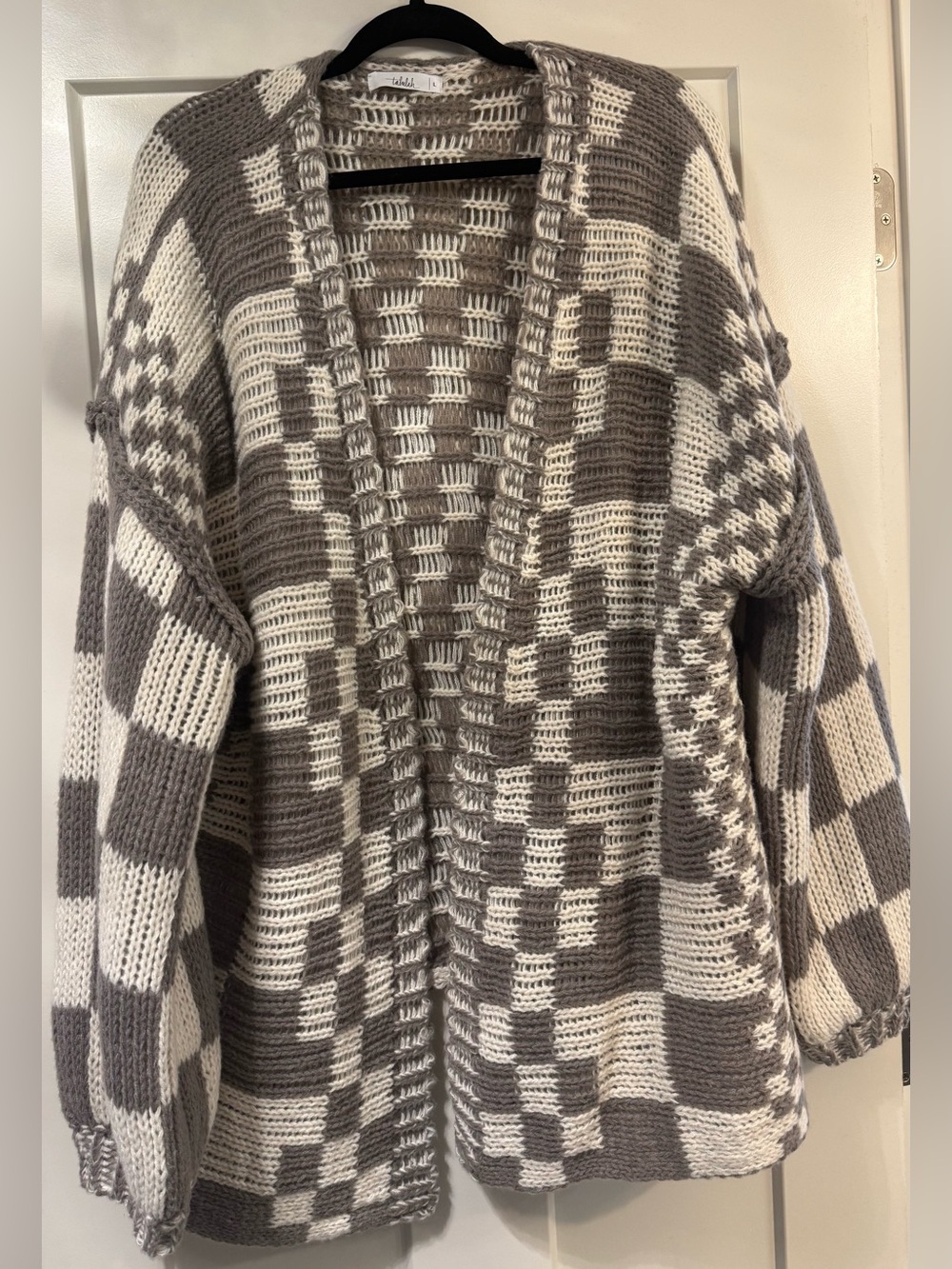 New shop Talulah Chunky Gray & white Open Front Cardigan Sweater